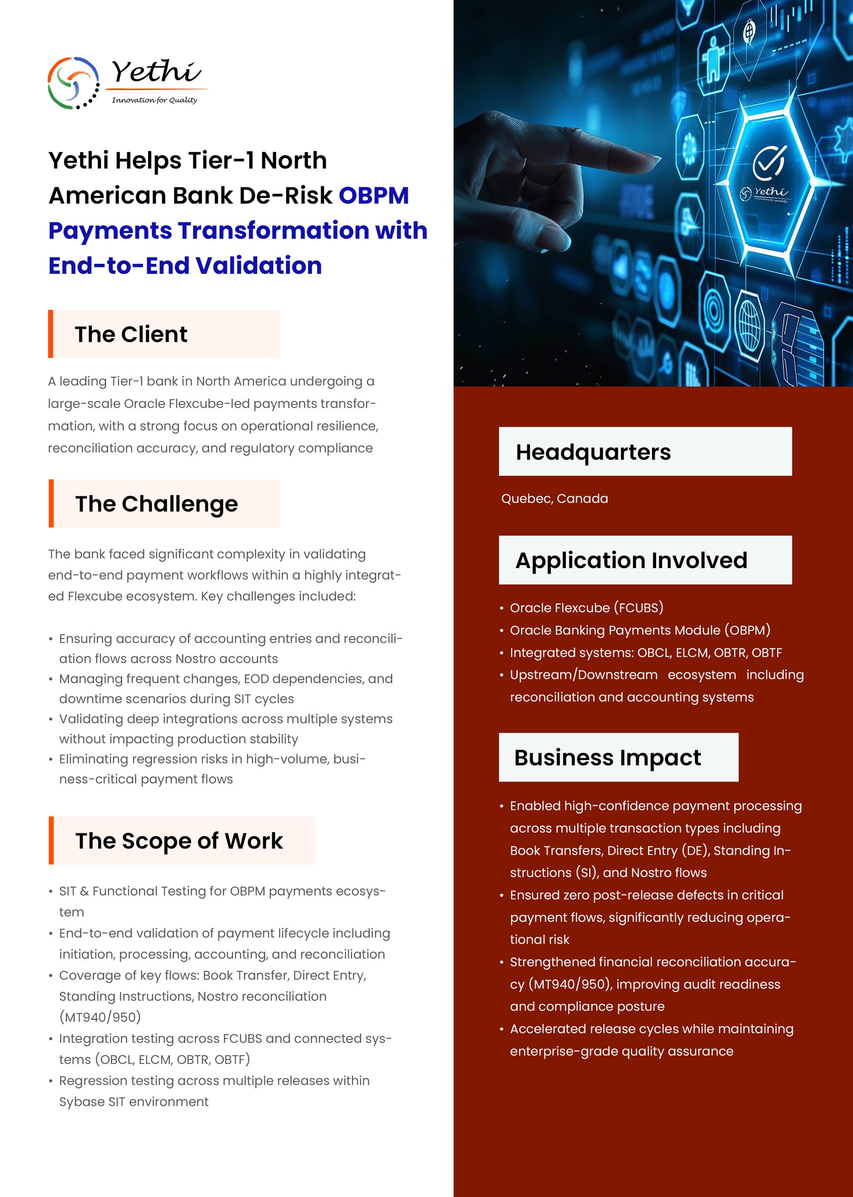 A Tier-1 North American Bank De-Risk OBPM Payments Transformation with End-to-End Validation - page 1