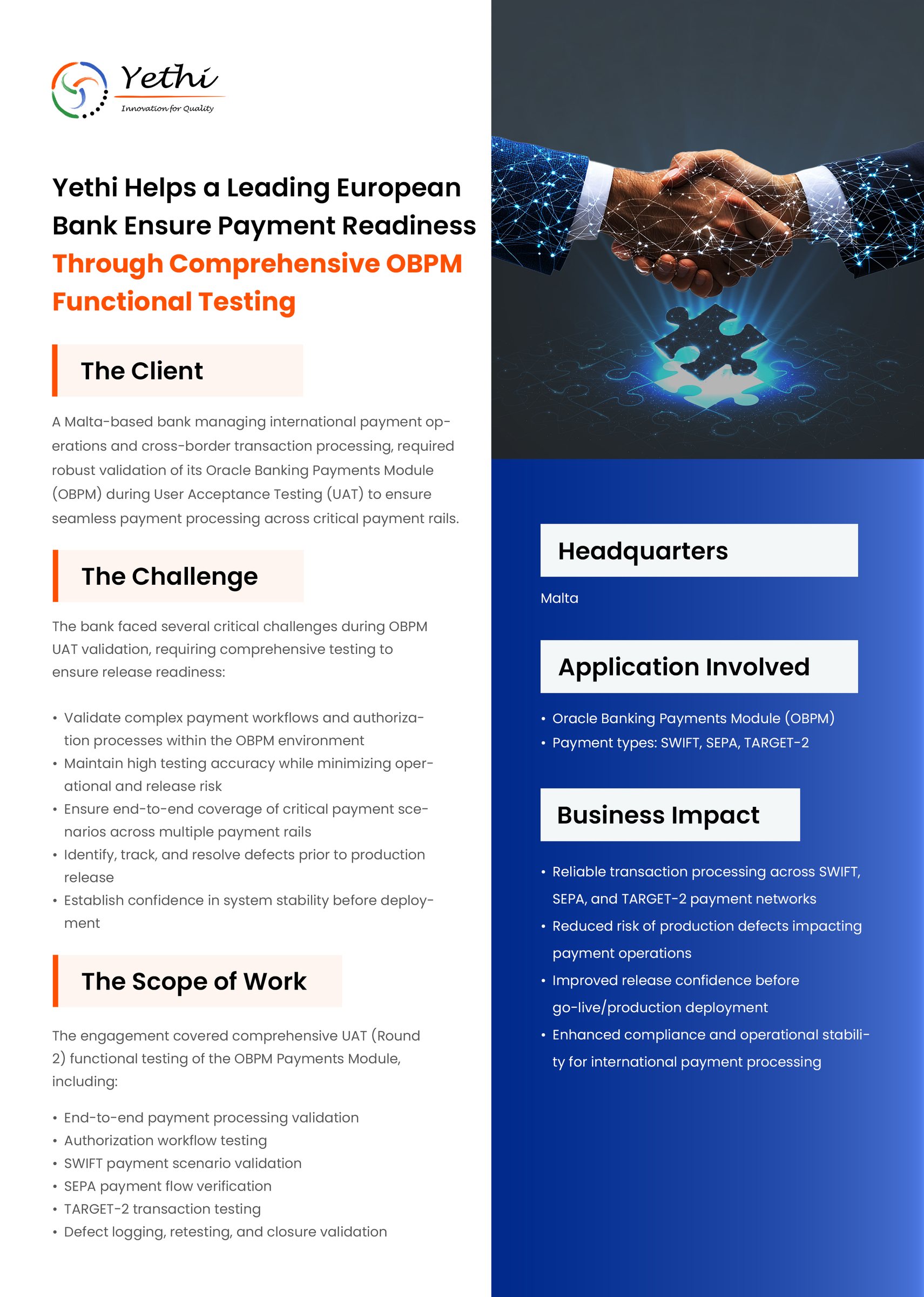 A Leading European Bank Ensures Payment Readiness Through Comprehensive OBPM Functional Testing - page 1