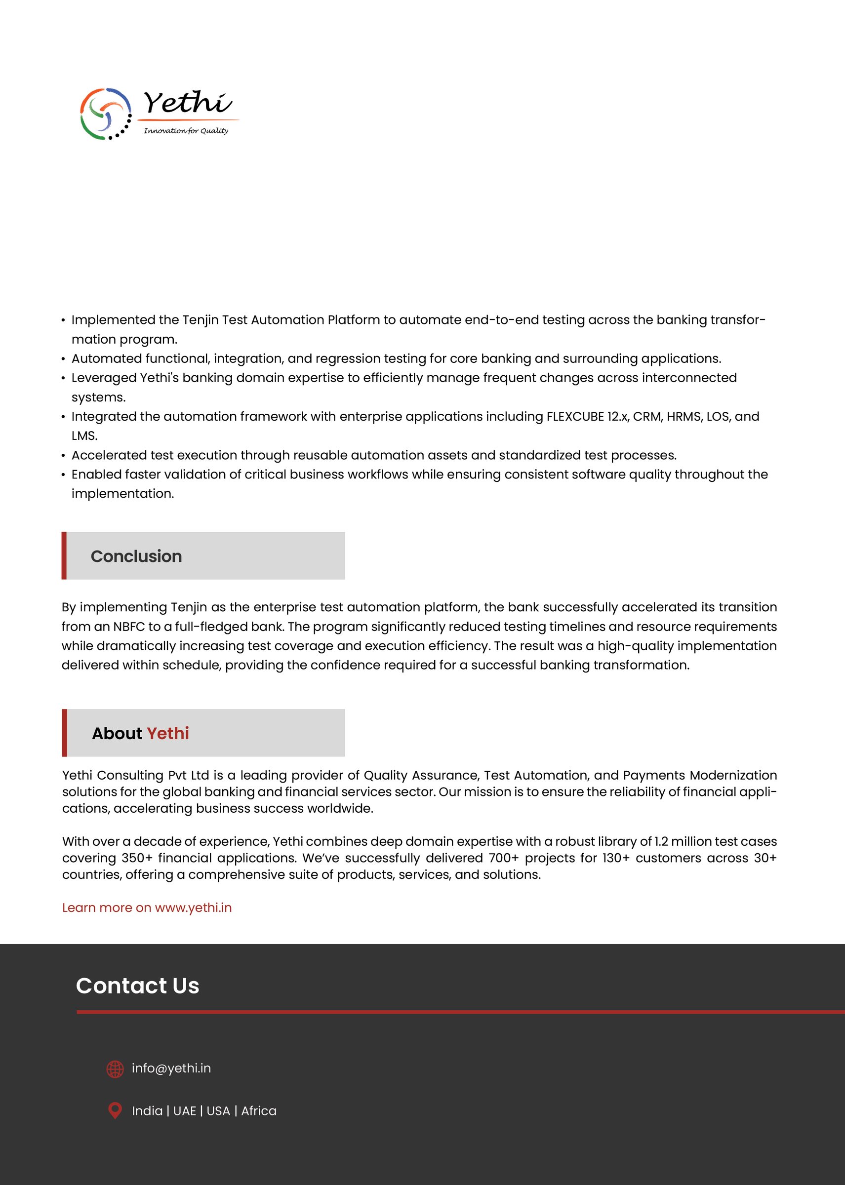 Enabling Transformation from NBFC to a Full-Fledged Bank Using Tenjin as Automation Testing Framework - page 2